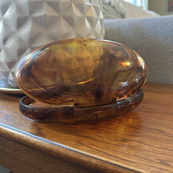 Vintage Faux Tortoise Shell Acrylic Plastic Oval Hinged Trinket Jewelry Box - Picture 5 of 11